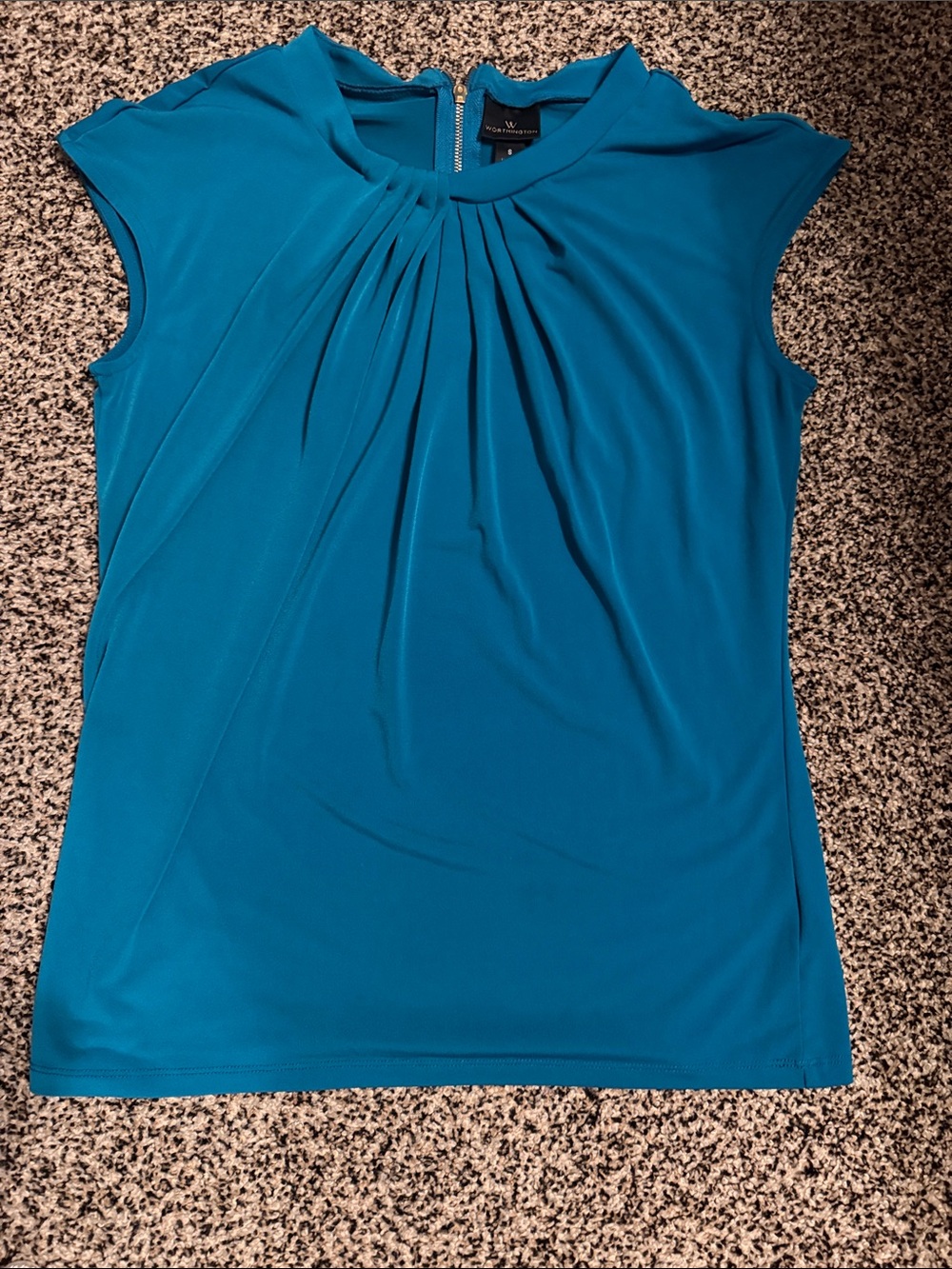 Worthington Teal Pleated Cap Sleeve Shell